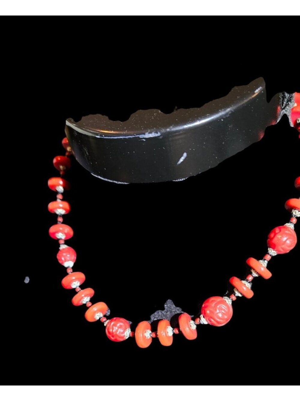 Vintage Czech Molded Beaded Red Art Deco Necklace - Picture 7 of 10